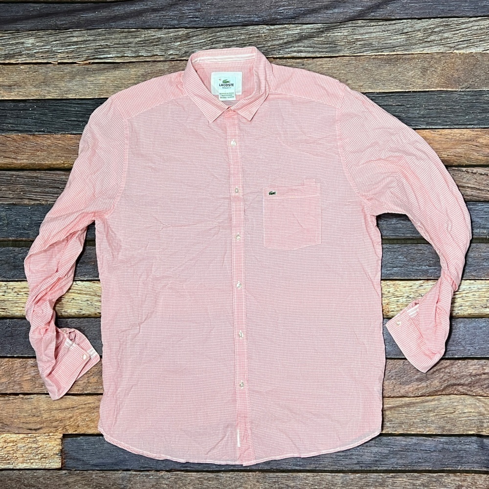 Lacoste Regular Fit Preppy Shirt Button Down Long Sleeve Checkered Mens